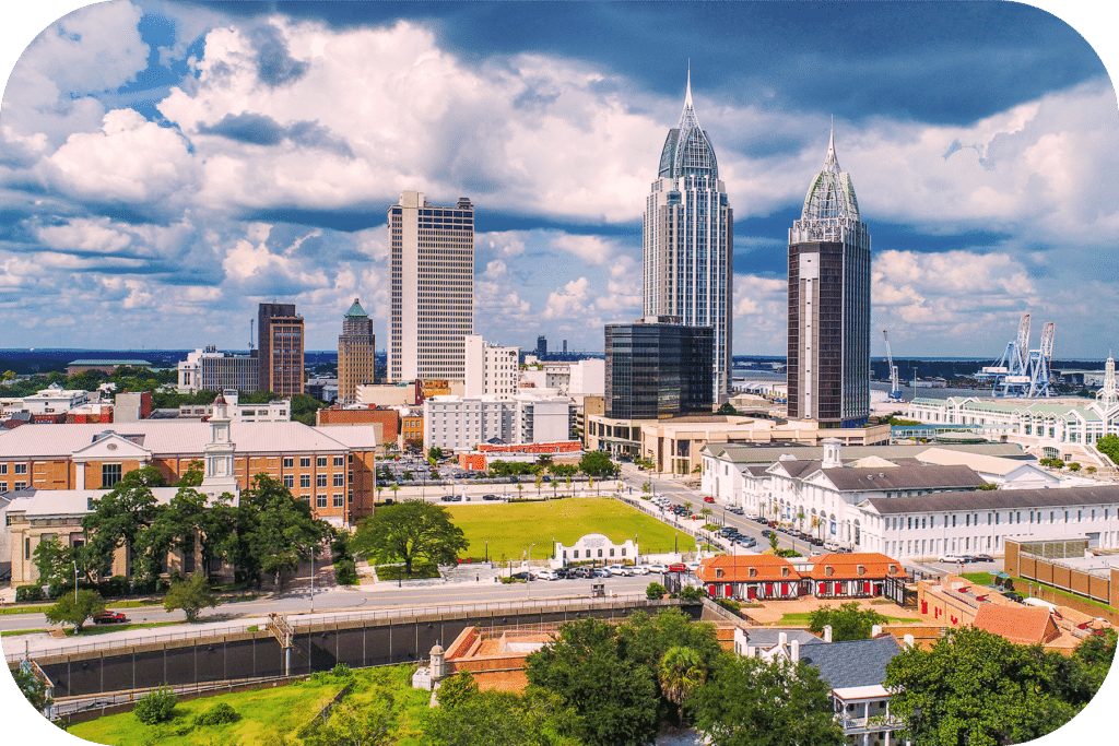 Innovation Portal Announces Fund | Photo Courtesy of <a href="https://www.shutterstock.com/image-photo/drone-aerial-view-downtown-mobile-alabama-1419195356" target="-blank" rel="noopener">Shutterstock.com</a>