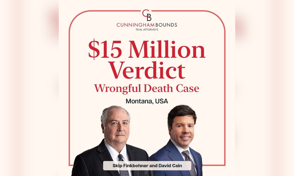 CUNNINGHAM BOUNDS OBTAINS $15-MILLION VERDICT FOR LOCAL PLAINTIFF