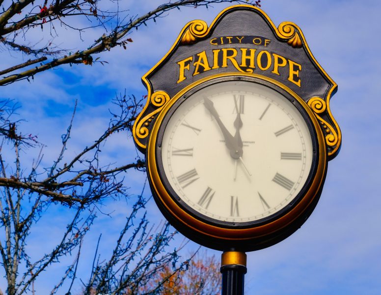 Street,Clock,In,Downtown,Fairhope,Alabama