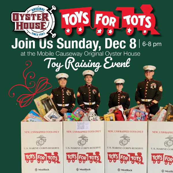 ORIGINAL OYSTER HOUSE COLLECTING FOR TOYS FOR TOTS, HOSTING EVENT