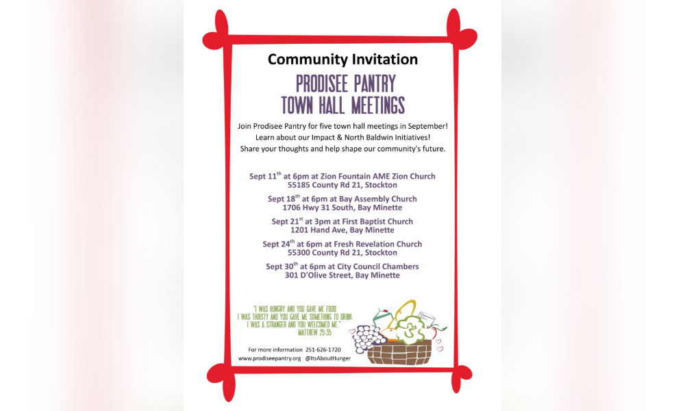 prodisee pantry holding meeting for north Baldwin County facility