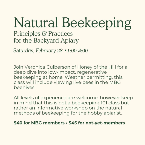MBG BEEKEEPING CLASS COMING UP
