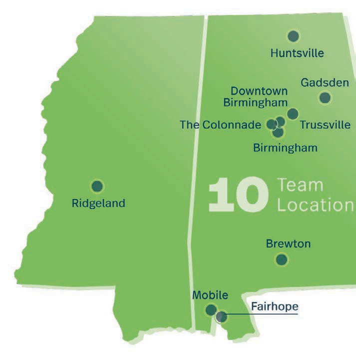 Map of BMSS 10 team locations across Alabama and Mississippi