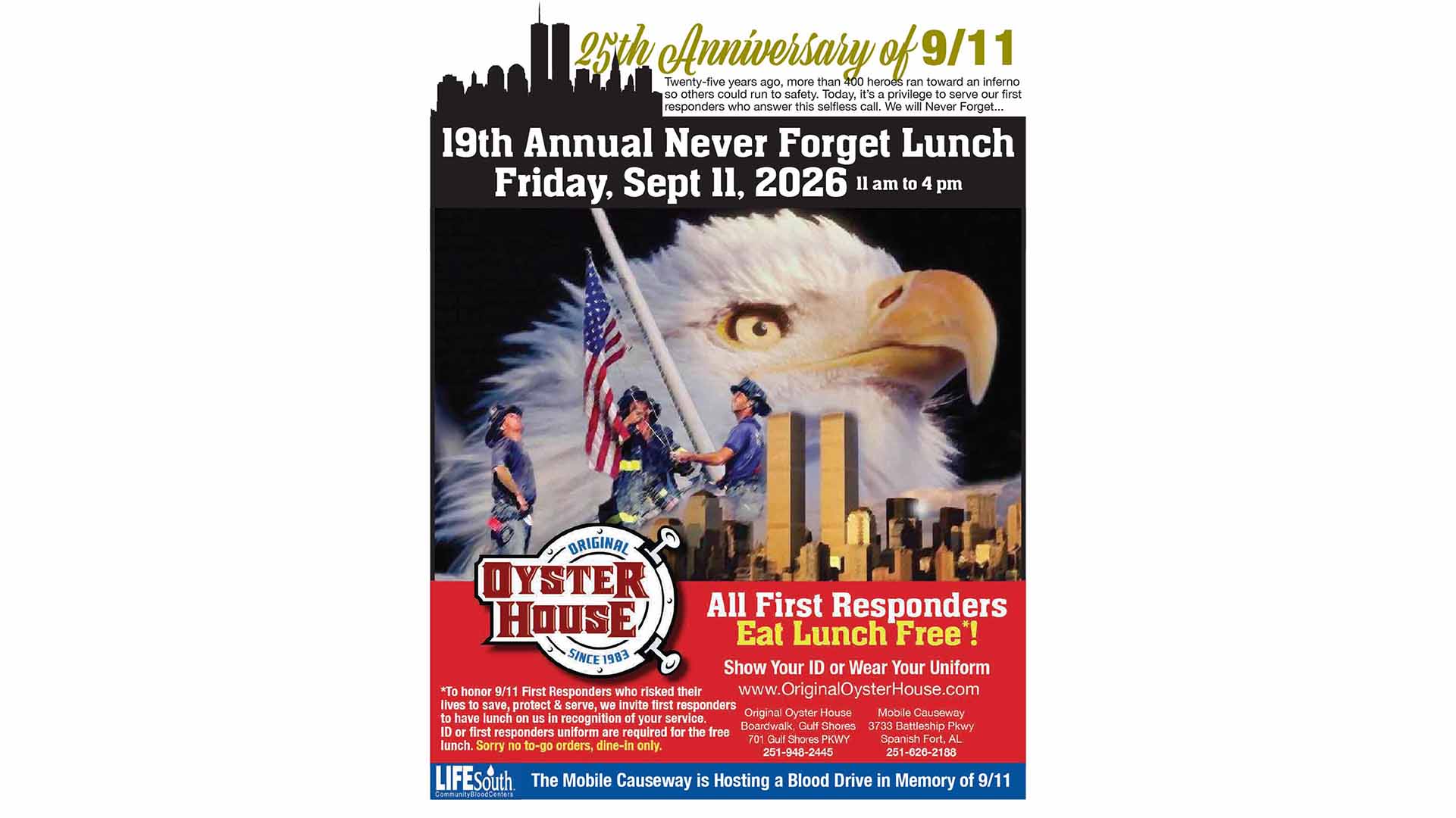 Original Oyster House To Host Never Forget Lunch On September 11