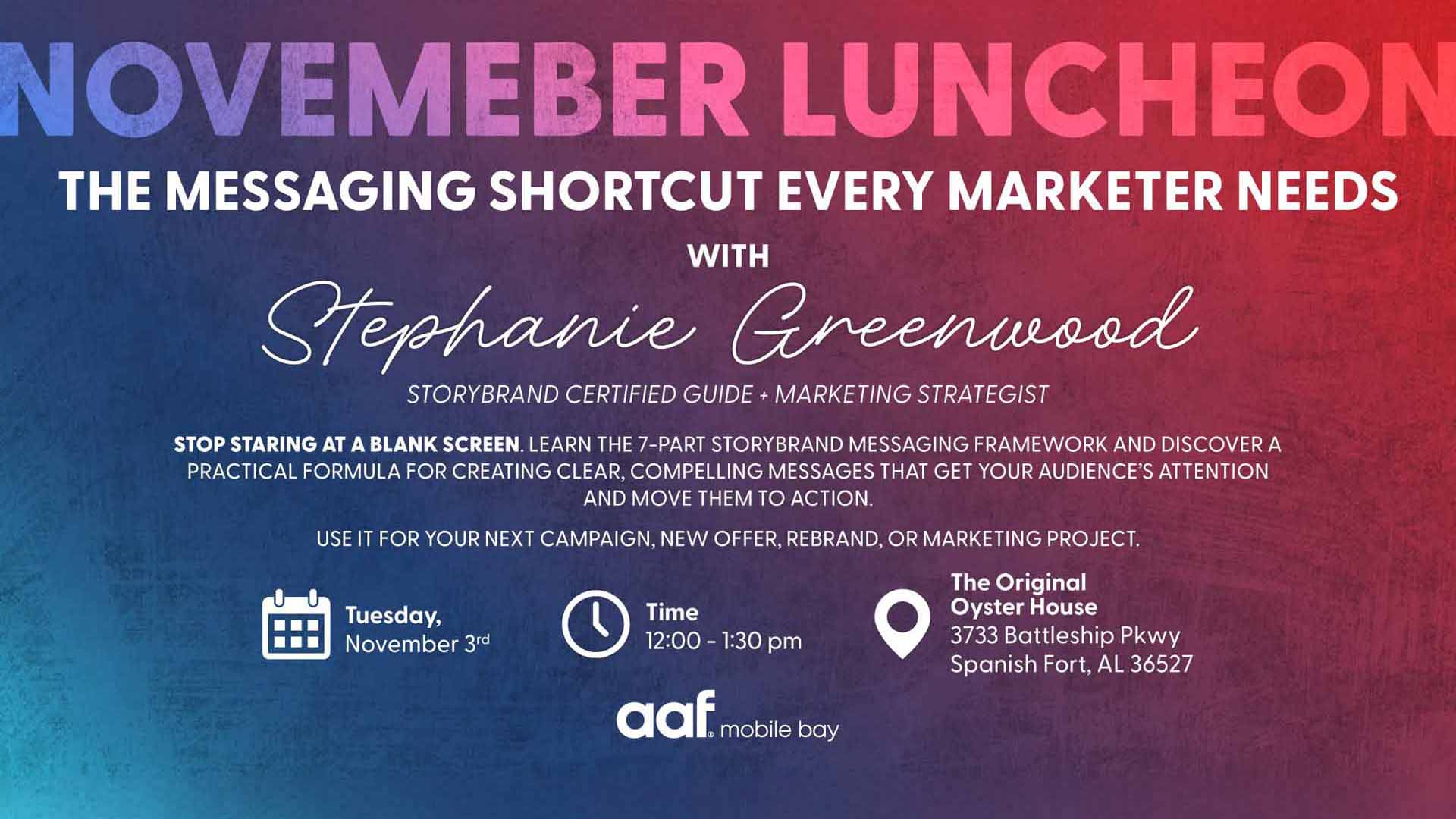 AAF Mobile Bay To Host Lunch And Learn On November 3