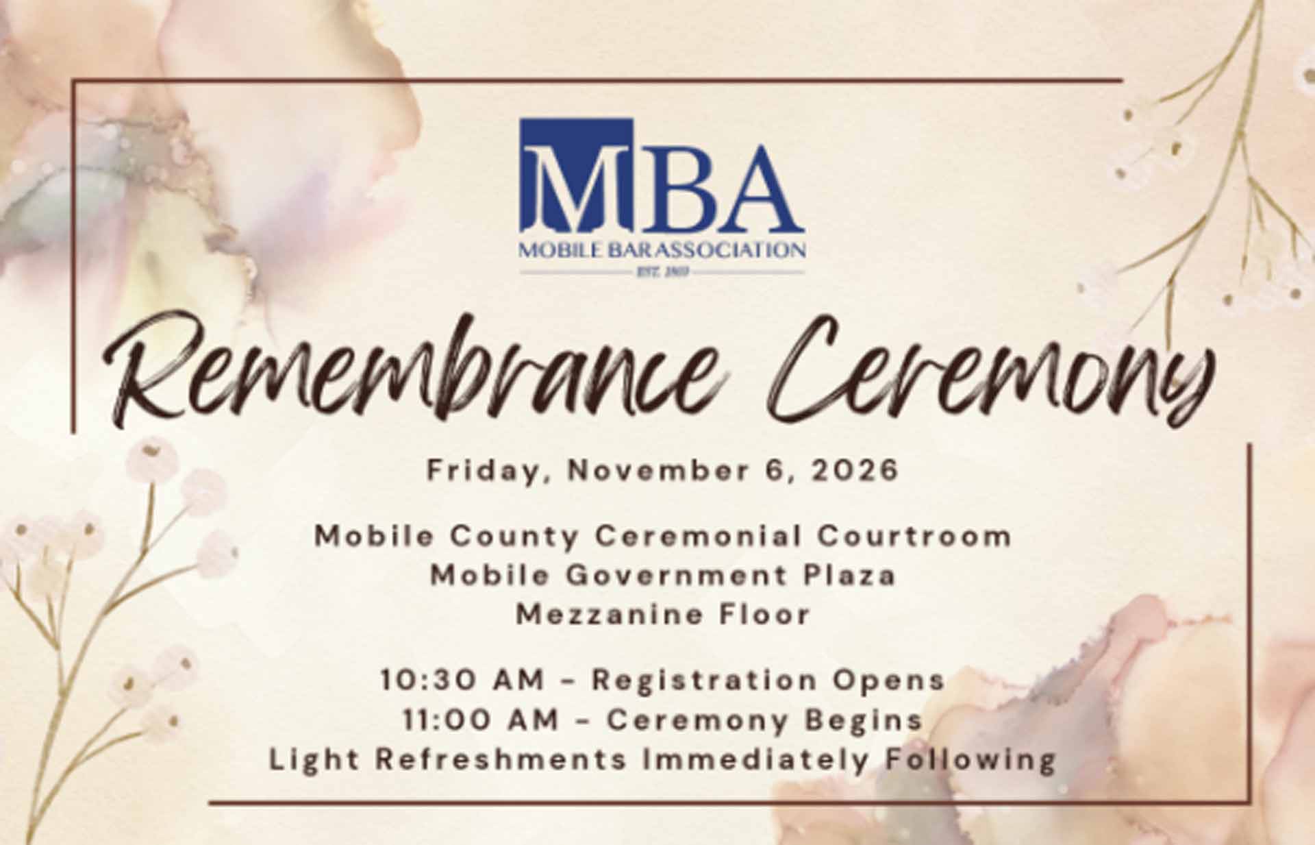 MBA To Hold Remembrance Ceremony On November 6