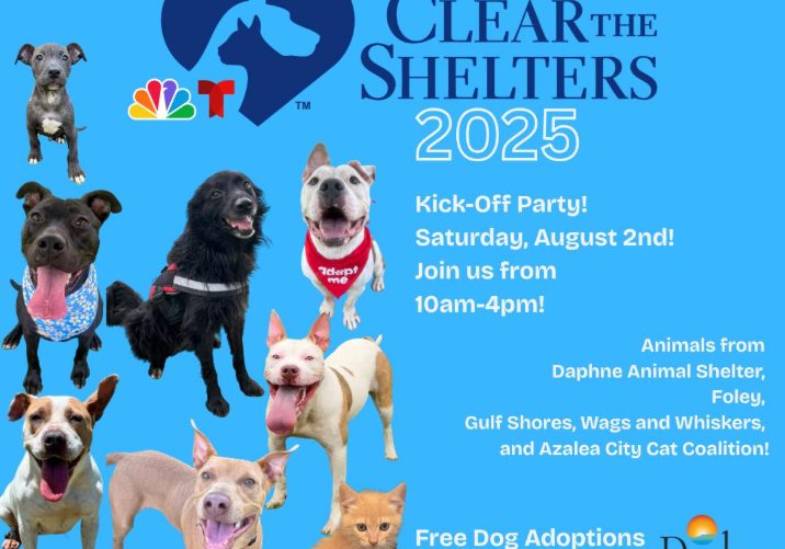 DAPHNE ANIMAL SHELTER TO HOST CLEAR THE SHELTERS AUGUST 2