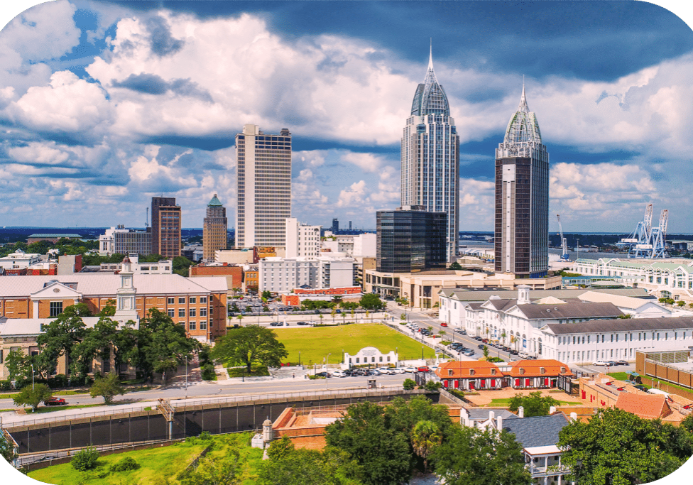 Innovation Portal Announces Fund | Photo Courtesy of <a href="https://www.shutterstock.com/image-photo/drone-aerial-view-downtown-mobile-alabama-1419195356" target="-blank" rel="noopener">Shutterstock.com</a>