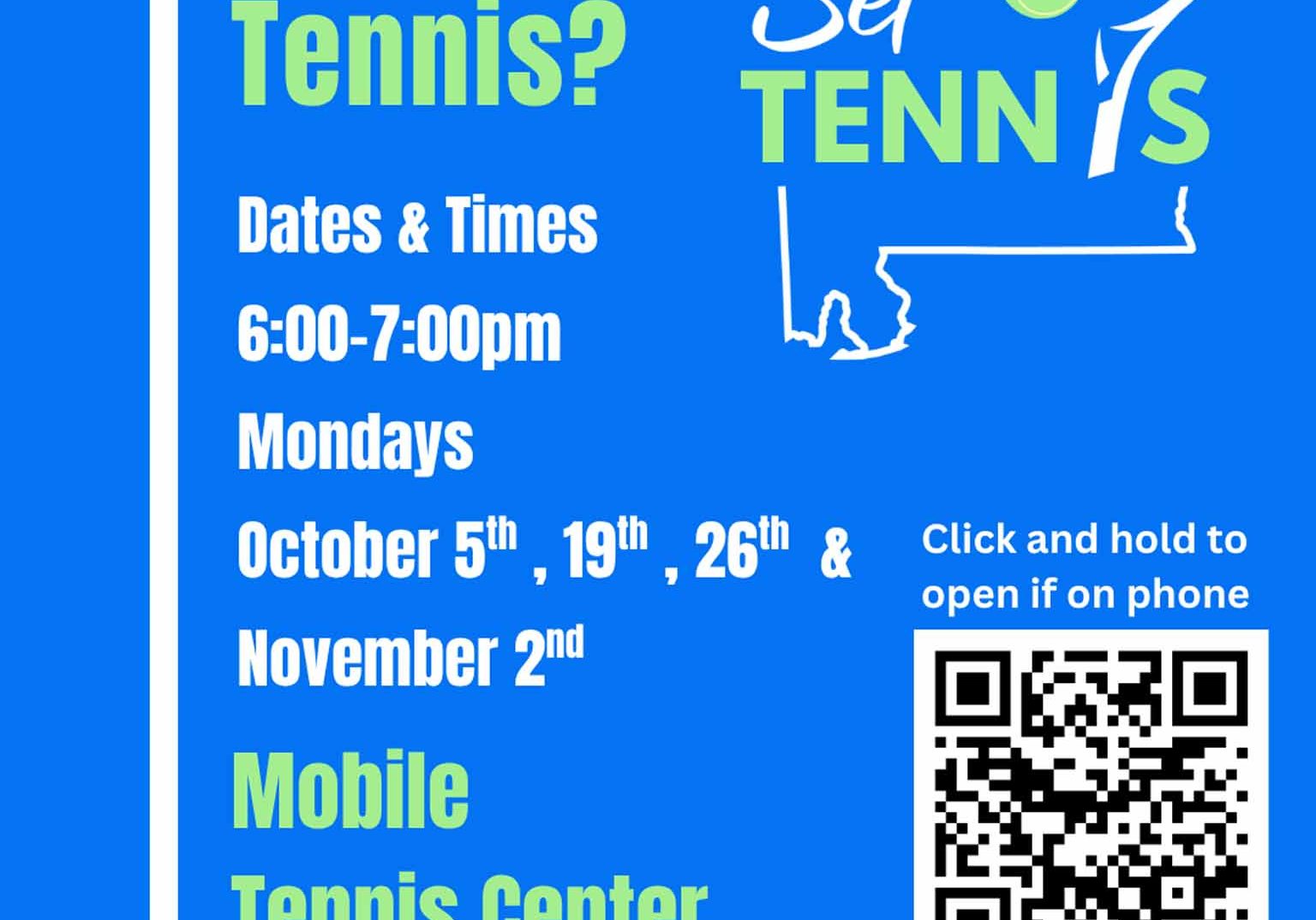 Mobile’s Ready Set Tennis Program To Begin October 5