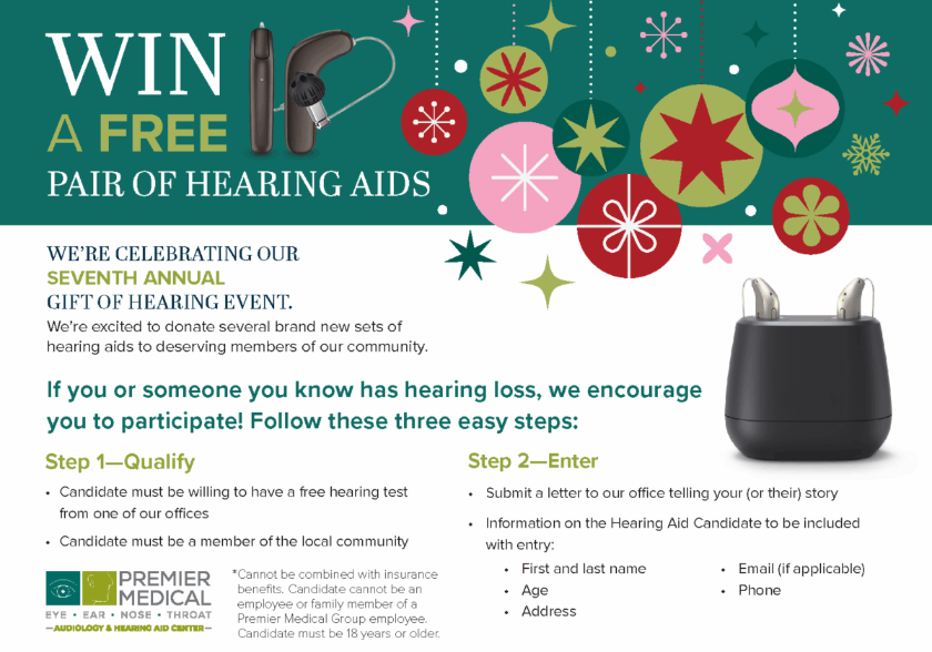 PREMIER MEDICAL GROUP ANNOUNCES GIFT OF HEARING EVENT