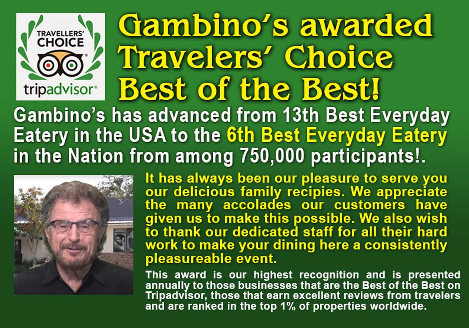 Gambino&rsquo;s Moves To Sixth Place In Tripadvisor Category