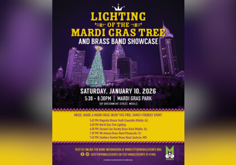 lighting or Mardi gras tree taking place tomorrow