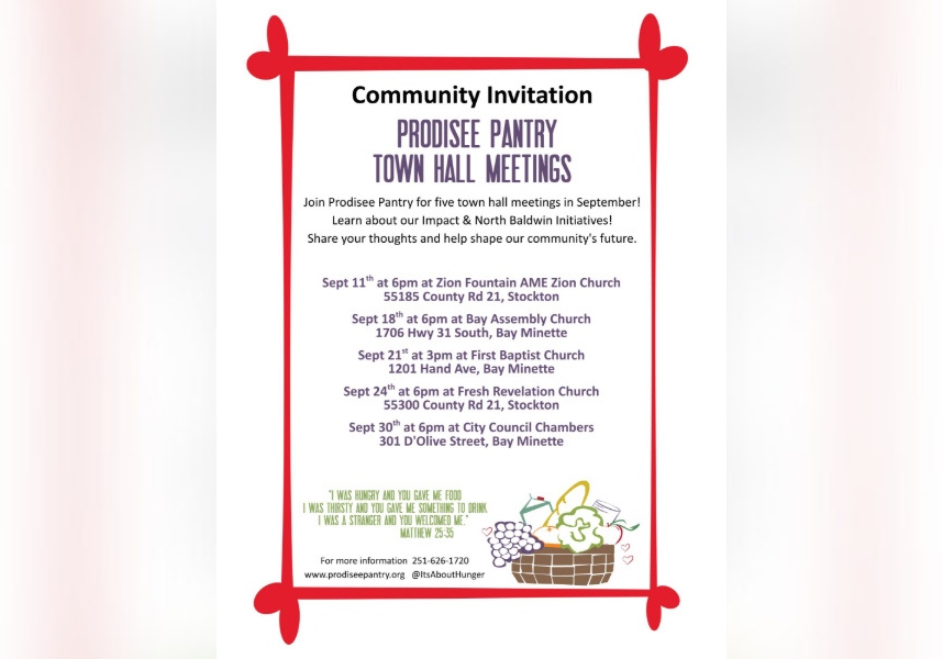 prodisee pantry holding meeting for north Baldwin County facility